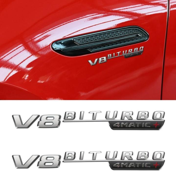 Bộ 2 Decal tem chữ V8 Biturbo 4Matic dán hông xe ô tô - Chất liệu nhựa ABS cao cấp được mạ Crom - 2 màu
