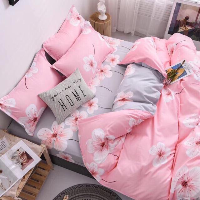 Poly hoa đào hồng - m8x2m, nệm dày 13cm ,Không vỏ chăn