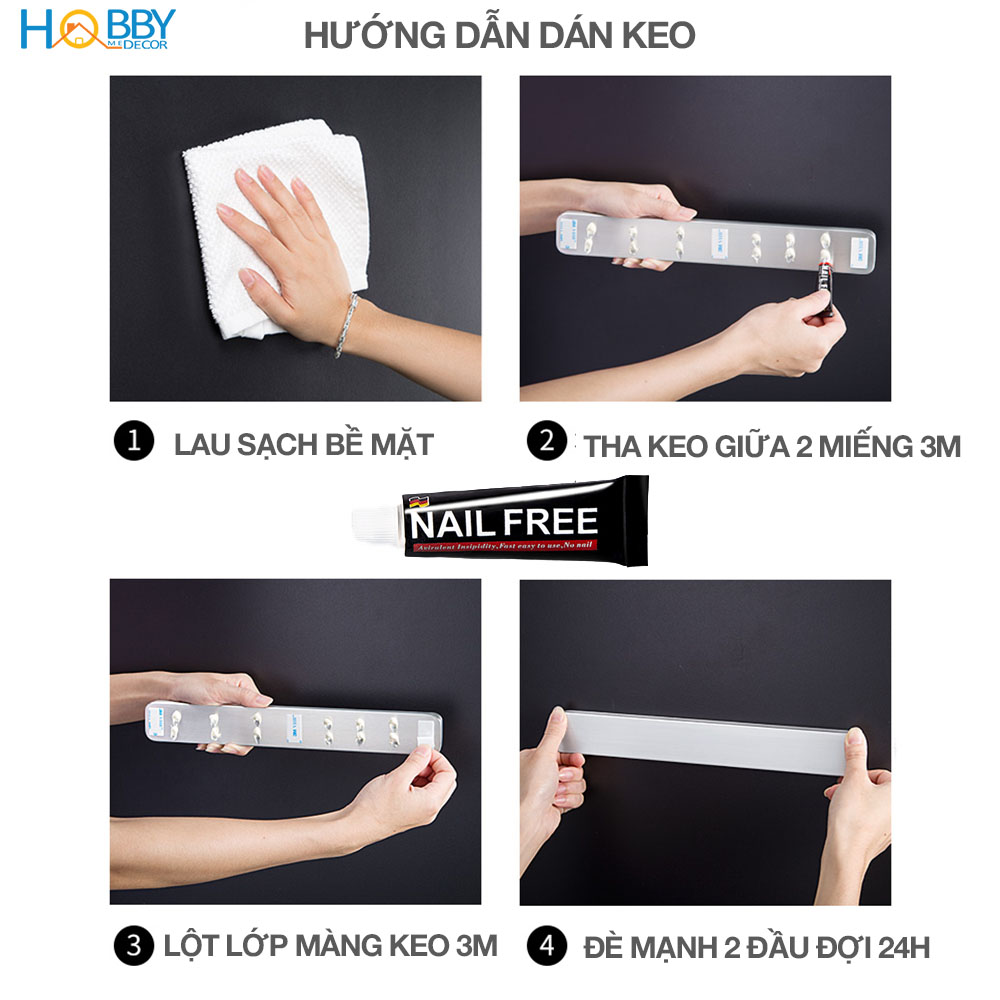 Thanh treo dao nam châm Hobby Home Decor TTD Inox 304 dán tường gạch men kèm keo dán - có 3 kích thước