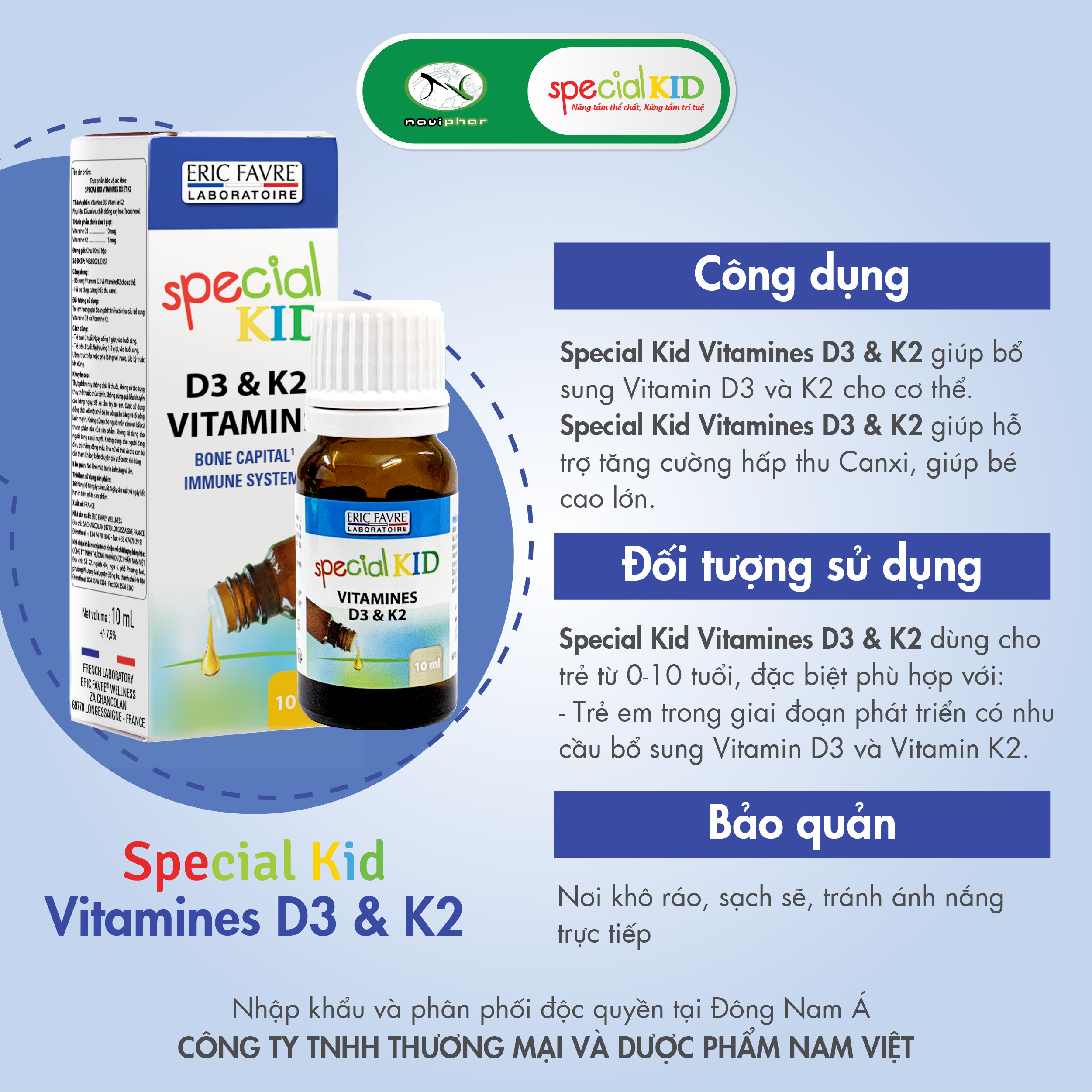TPBVSK Special Kid Vitamines D3 et K2 - Tinh dầu bổ sung Vitamin D3 và Vitamin K2, hỗ trợ tăng cường hấp thu canxi