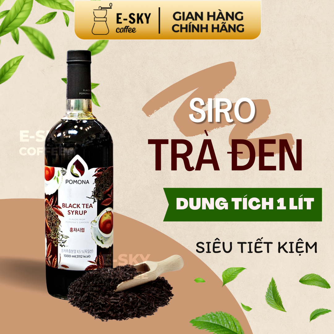 Siro Trà Đen Pomona Black Tea Syrup Nguyên Liệu Pha Chế Hàn Quốc Chai Thủy Tinh 1 lít