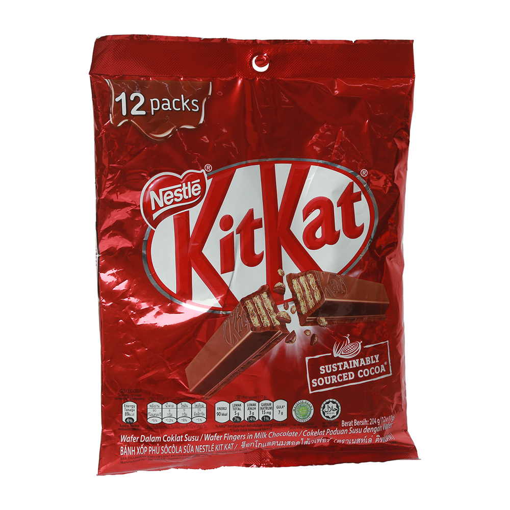 Bánh Xốp KitKat Phủ Socola 12 Thanh Gói 204G
