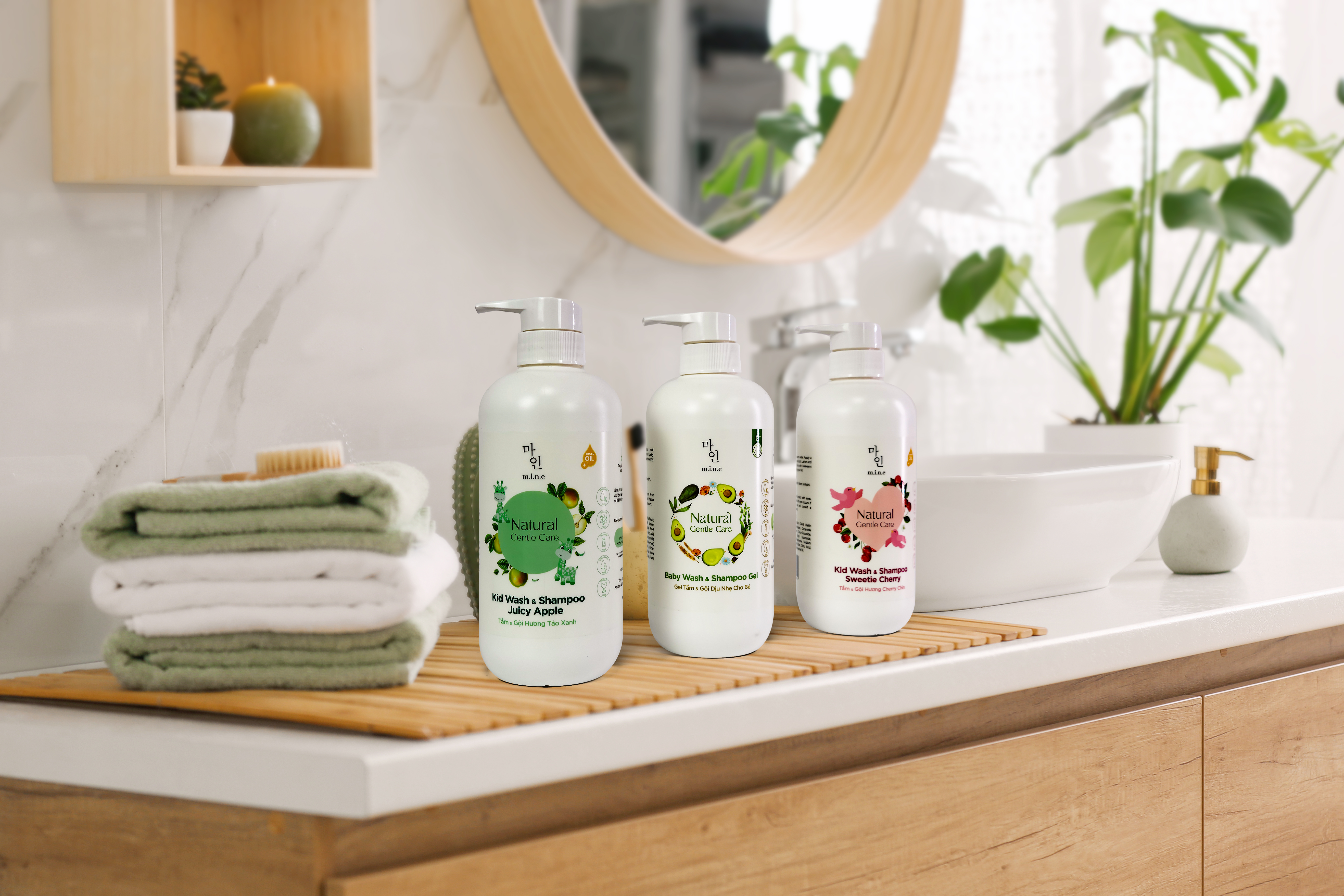 Tắm & Gội Hương Táo Xanh cho bé MINE – Kid Wash & Shampoo Juicy Apple