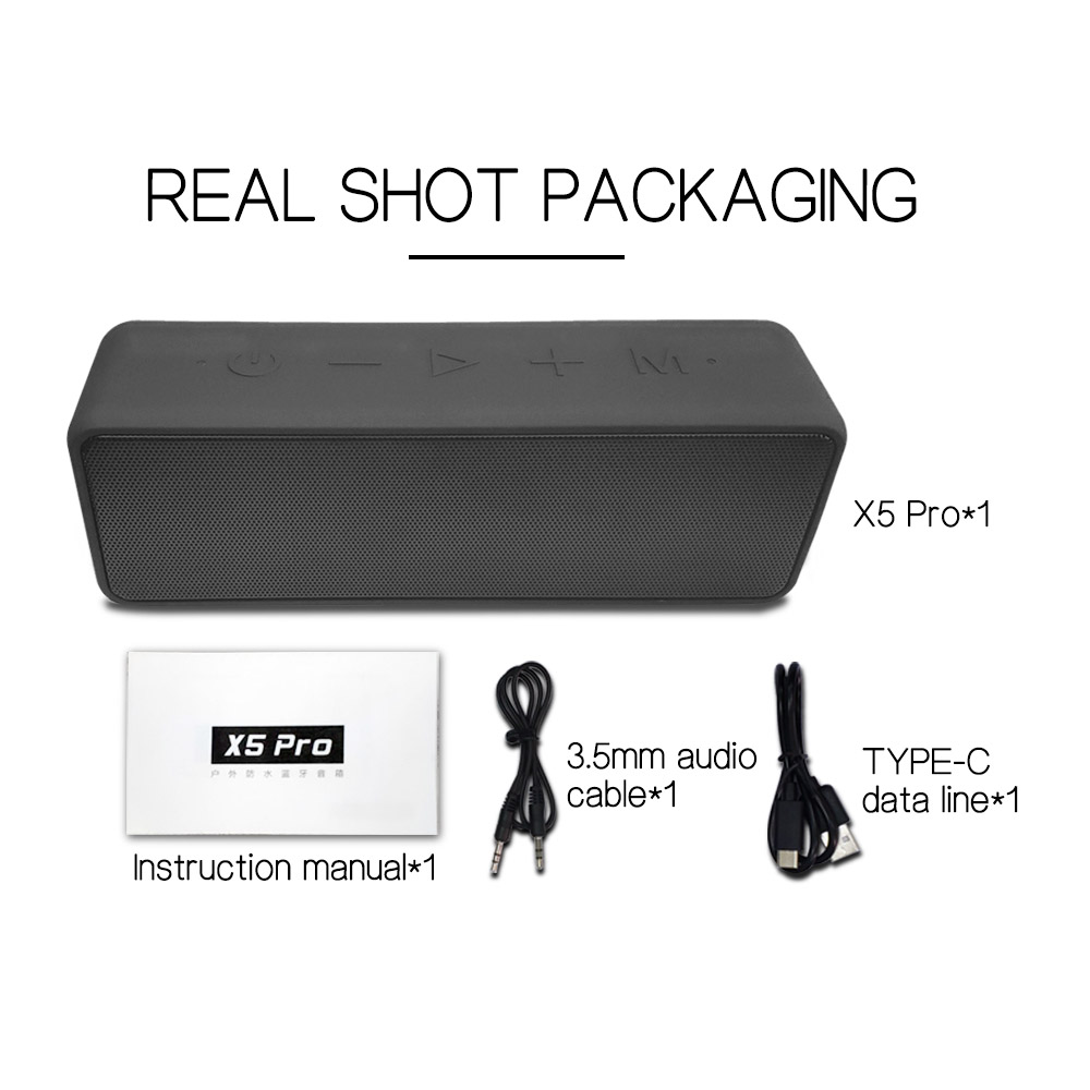 Loa IPX7 ngoài trời chống nước Di động TWS Âm thanh trầm stereo AUX IN TF Bluetooth 5.0 X5 PRO 20W không dây