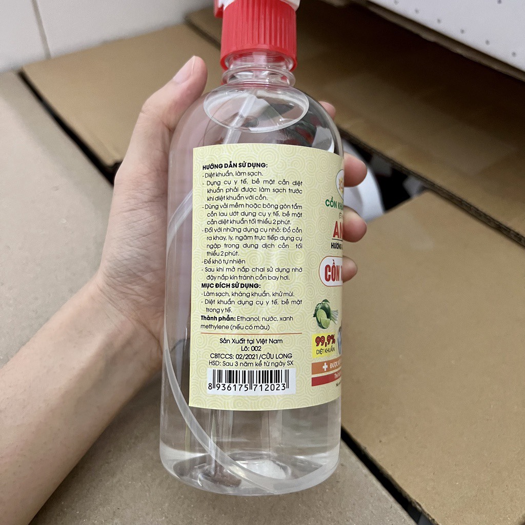 CỒN Y TẾ SÁT KHUẨN 70 ĐỘ HƯƠNG SẢ CHANH DỊU NHẸ CHAI VÒI XỊT 500ML