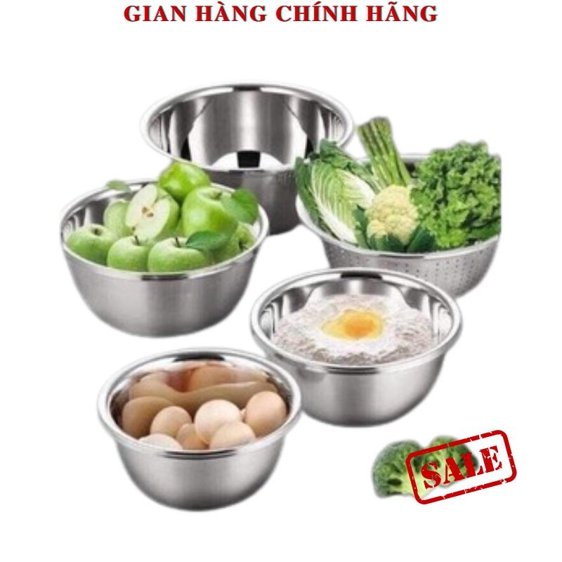 Bộ 5 Thau Rổ Inox Rửa Rau Củ Quả - Thau, Chậu Rửa Rau - Thau Trộn Salad Dày Dặn Siêu Tiện Dụng Cho Nhà Bếp - Hàng nhập k