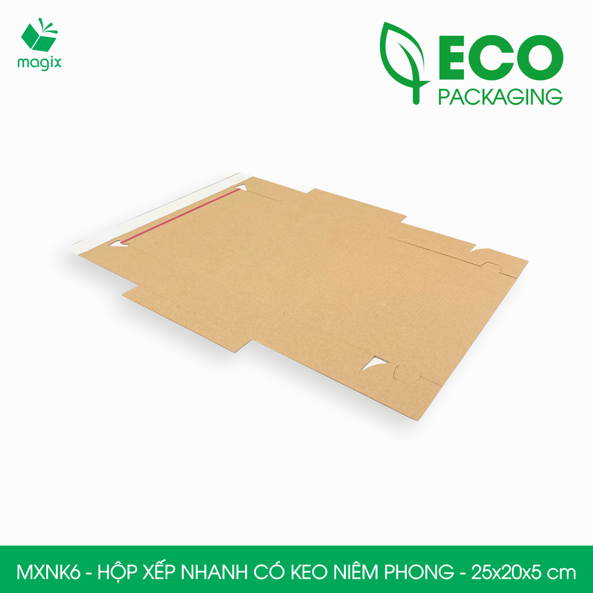 MXNK6 - 25x20x5 cm - 100 hộp carton đóng hàng xếp nhanh có keo niêm phong - Hộp gói hàng, hộp quà