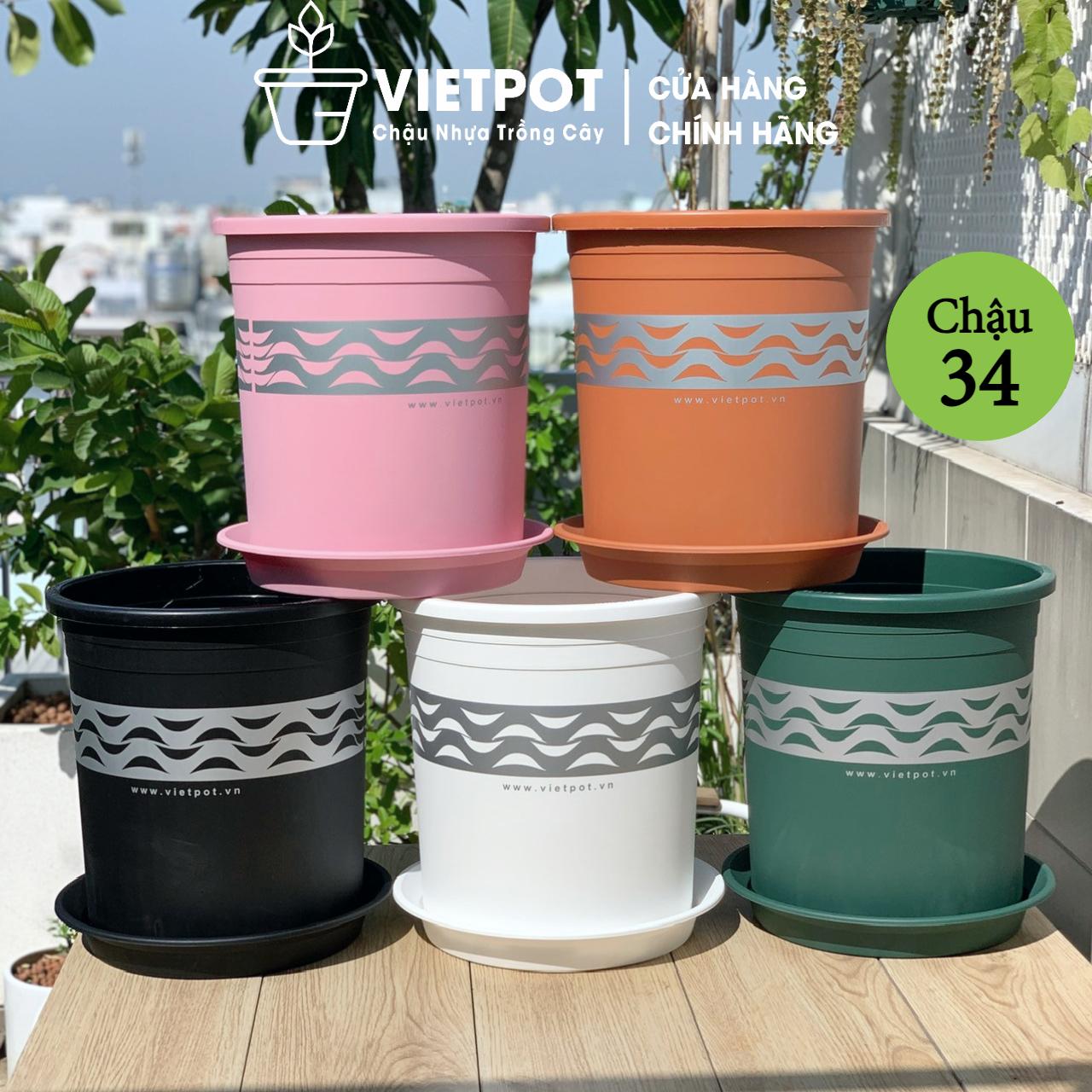 Chậu nhựa trồng cây VIETPOT, mã 52, size lớn 34x36, 6.6gal, hoa văn lượn sóng, trồng kiểng lá, chậu hoa hồng tree, trang trí trong nhà, ban công, sân vườn, sân thượng.