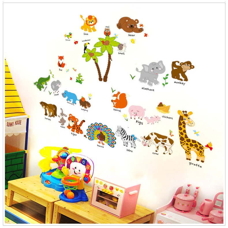 Decal trang dán tường vườn thú tiếng anh 3 AmyShop