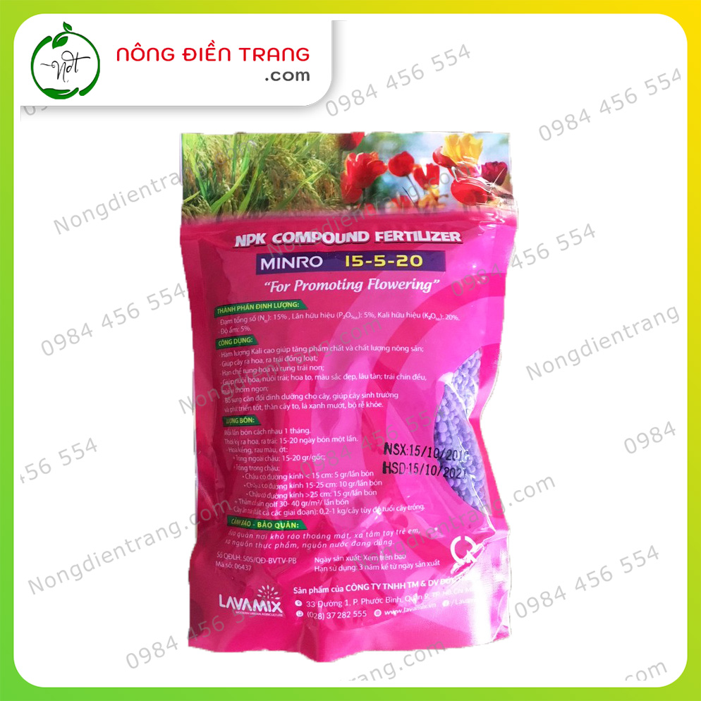 Phân Bón Hỗn Hợp Minro NPK 15-5-20 - Ra Hoa, Ra Trái, Nuôi Hoa, Nuôi Trái Chuyên Rau Màu, Cây Ăn Trái, Hoa Kiểng VTNN Nông Điền Trang