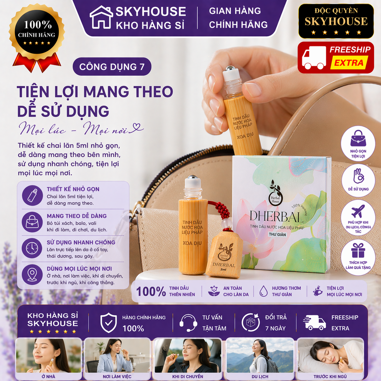 Tinh dầu nước hoa thư giãn trị liệu DHERBAL độc quyền DAMODE chai 5ml tinh dầu nước hoa giảm stress chính hãng