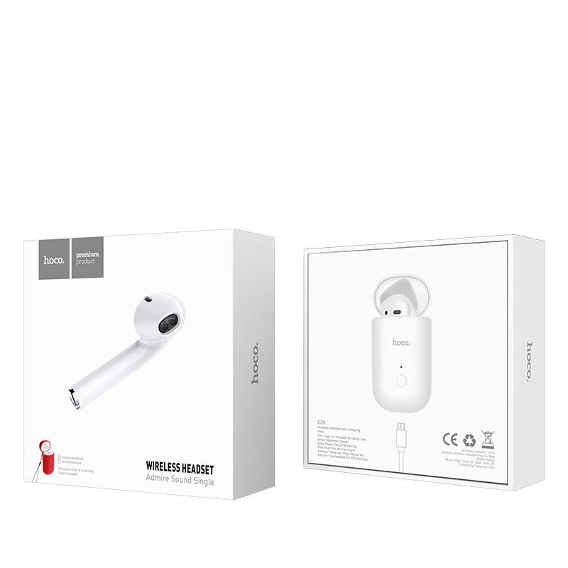 Tai nghe Bluetooth không dây HOCO E39 1 tai ( kèm bọc silicon đen + dock sạc cho tai ) cho điện thoại iPhone iP Samsung  - Hàng chính hãng