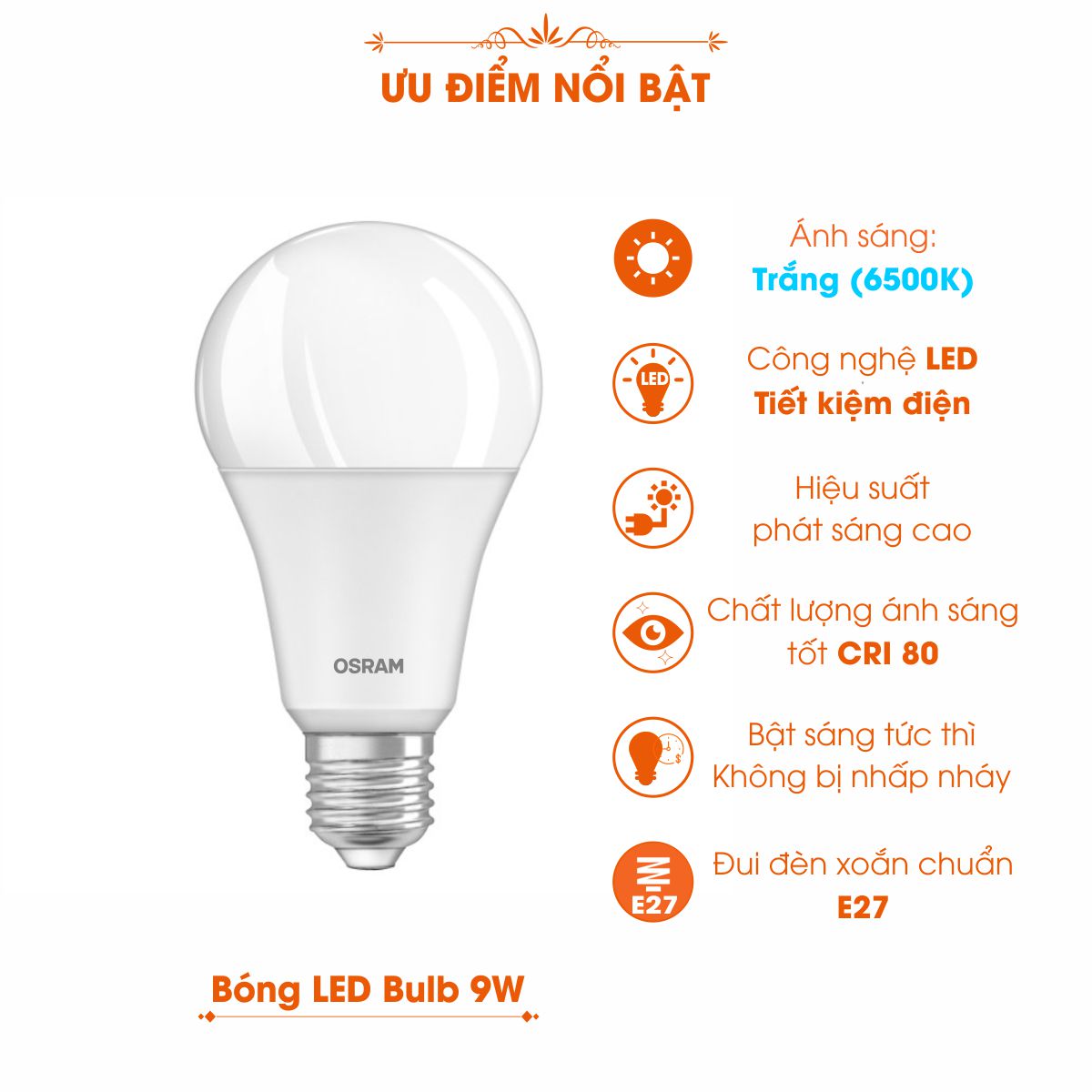 Bóng đèn LED Bulb E27 ECO CLASSIC A 9W OSRAM - Ánh sáng Trắng