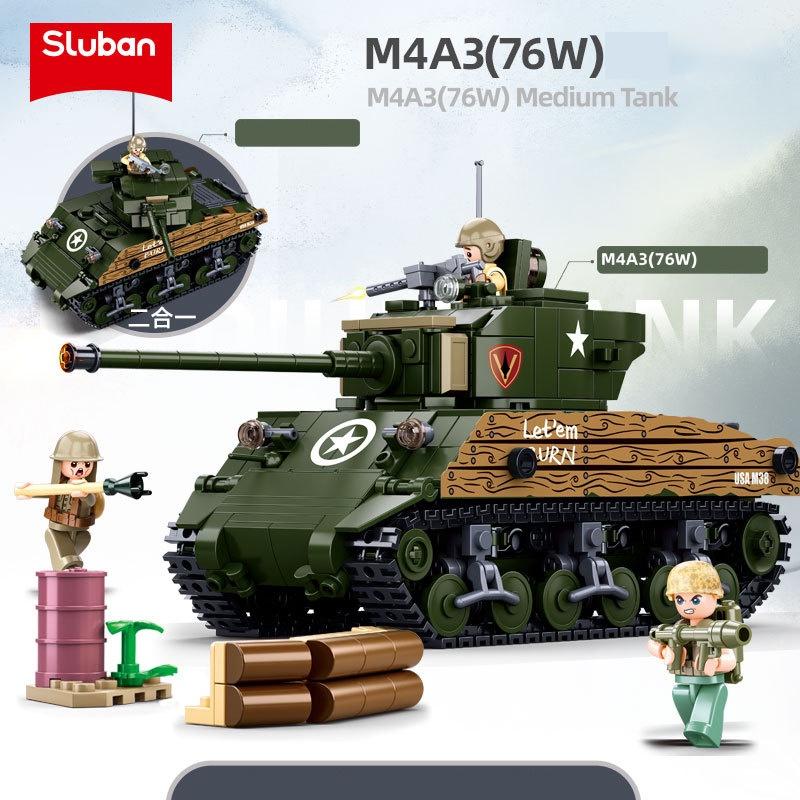 Đồ chơi Lắp ráp Xe Tăng chiến đấu M4A3, Sluban B1110 Medium Tank, Xếp hình thông minh, Mô hình quân sự