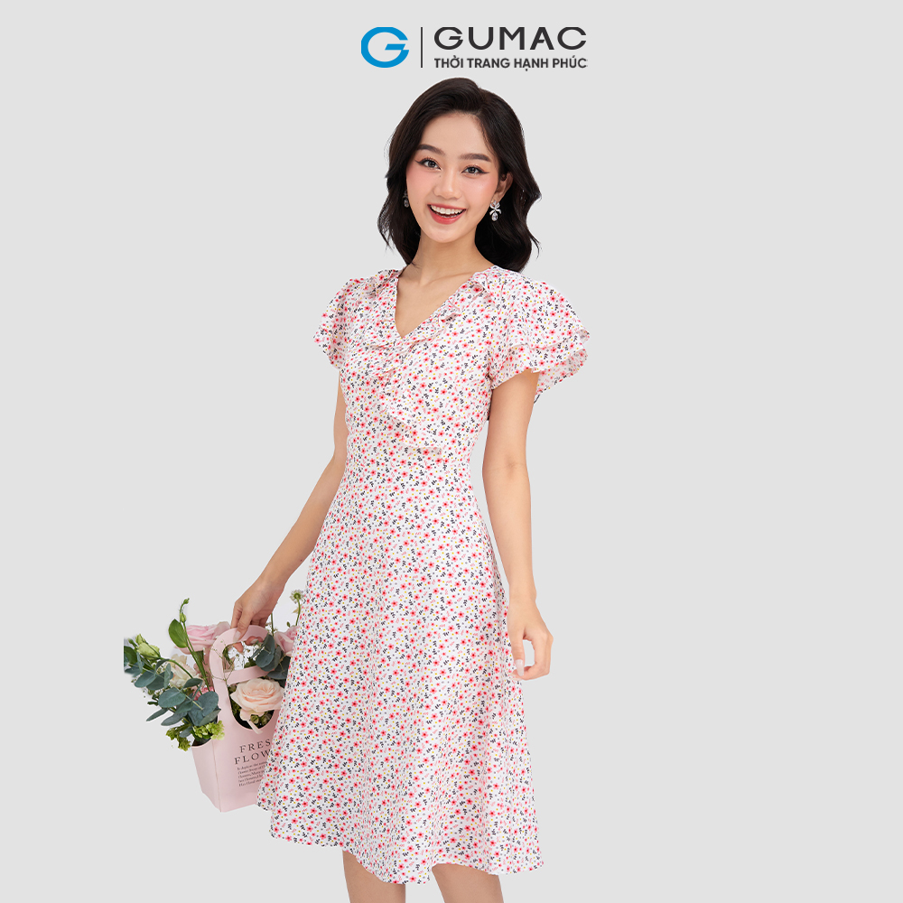 Đầm hoa nhí nữ phối bèo GUMAC DD03049