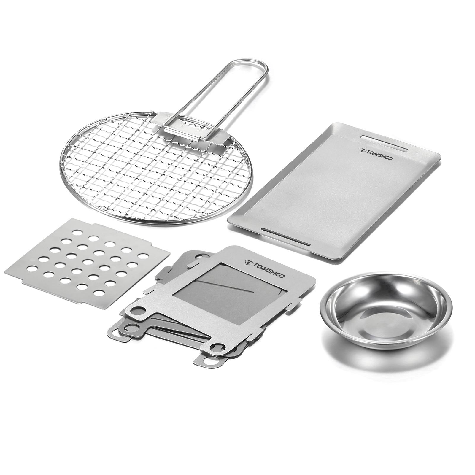 Cookware Mess Kit Backpacking Wood Burning Stove with Alcohol Tray BBQ Grill Net Grill Pan for Outdoor Camping Hiking Picnics BBQ