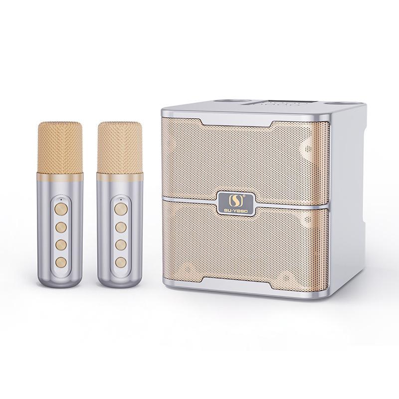 YS-219 Karaoke Machine Di động Hệ thống loa Bluetooth không dây với 2 micrô tất cả các gia đình KTV loa Set Color: Ys-218 White