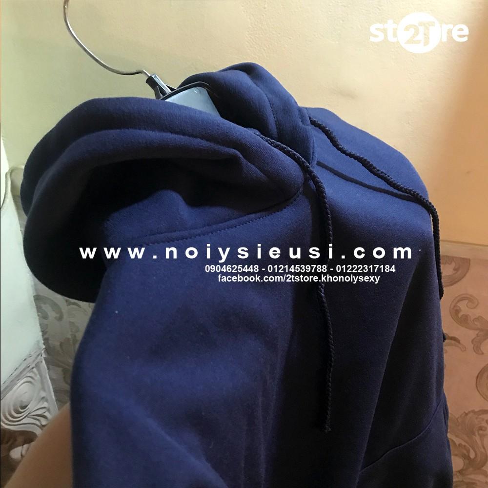 Áo hoodie unisex 2T Store H02 màu xanh dương đen - Áo khoác nỉ bông chui đầu nón 2 lớp dày dặn đẹp chất lượng