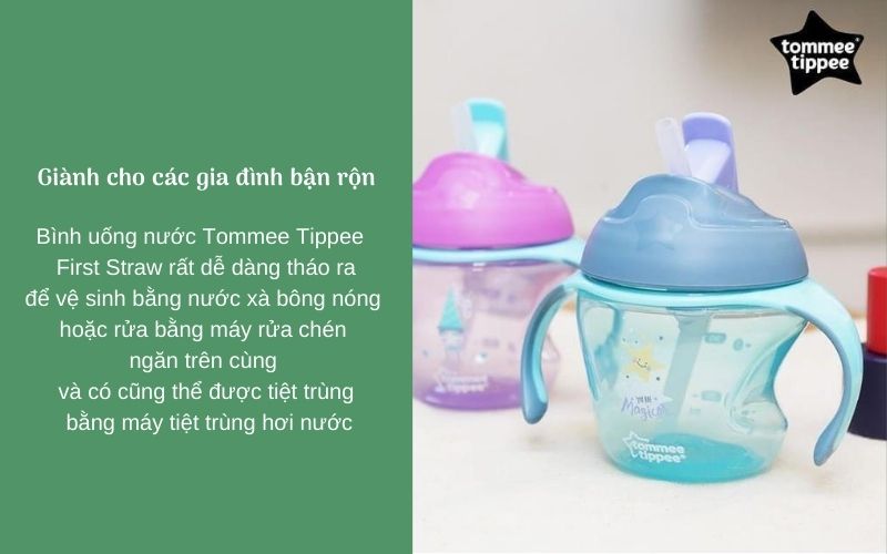 Bình uống nước có ống hút cho bé Tommee Tippee First Straw 150ml từ 9 tháng - Xanh Lá