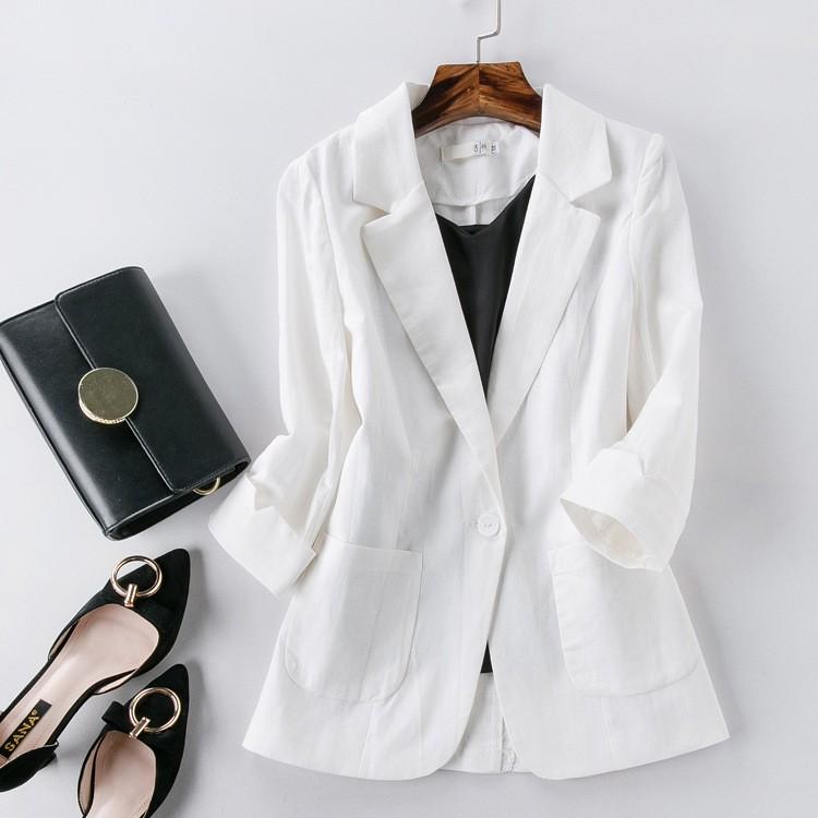 Áo vest blazer Linen nữ dáng lửng tay lỡ túi hộp, thời trang phong cách trẻ