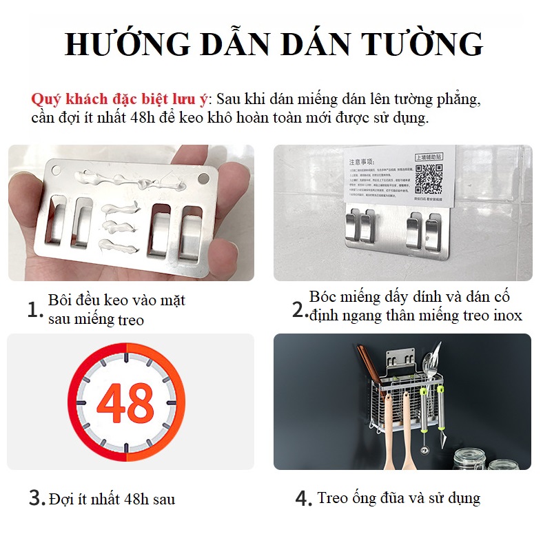 Ống Đựng Đũa Thìa Dĩa 2 Ngăn K1 Inox 304 Cao Cấp - Có Thể Dán Tường