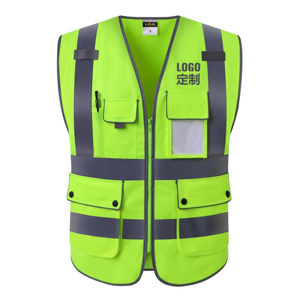 High Visibility Safety Vest Polyester Fiber Waistcoat with Pockets and Zipper