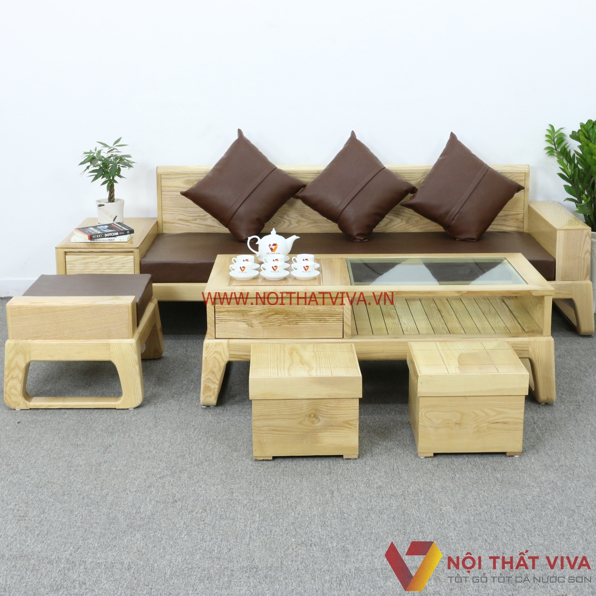 Bộ Sofa Gỗ Sồi Nga Tự Nhiên Có Nệm Hiện Đại Đẹp Giá Rẻ
