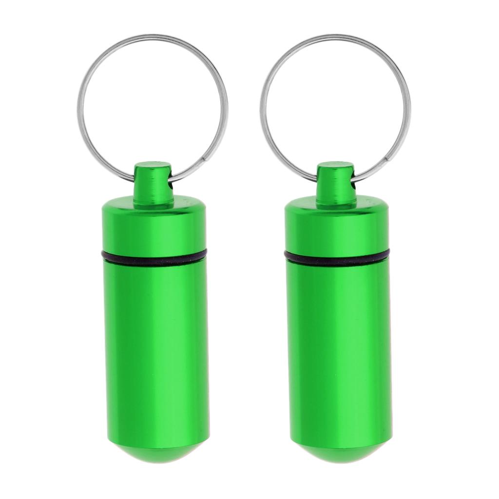 2Pcs Waterproof Aluminum Pill Box Case Bottle Cache Drug Holder Keychain
