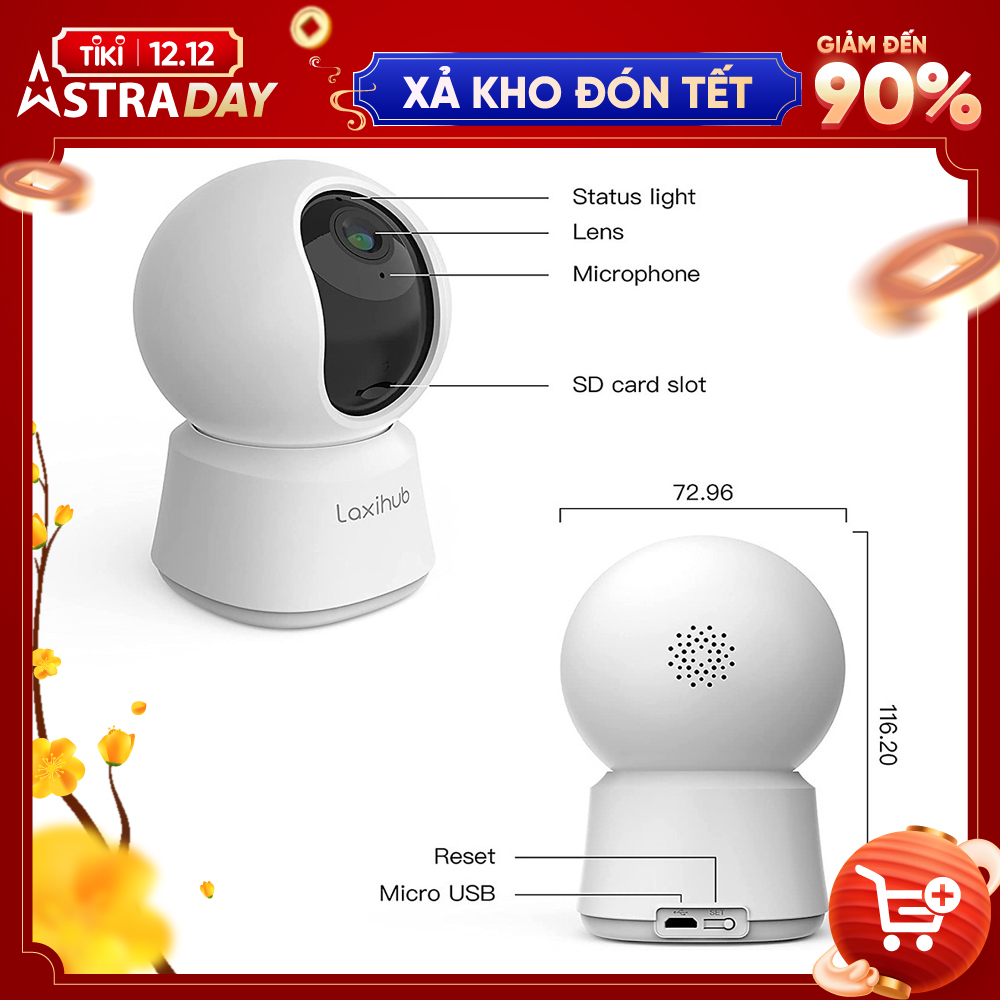 Camera IP giám sát 360 chất lượng full hd 1080P Laxihub P2 hỗ trợ đàm thoại 2 chiều, hỗ trợ Alexa và trợ lý google Assistant, phiên bản quốc tế - Hàng nhập khẩu