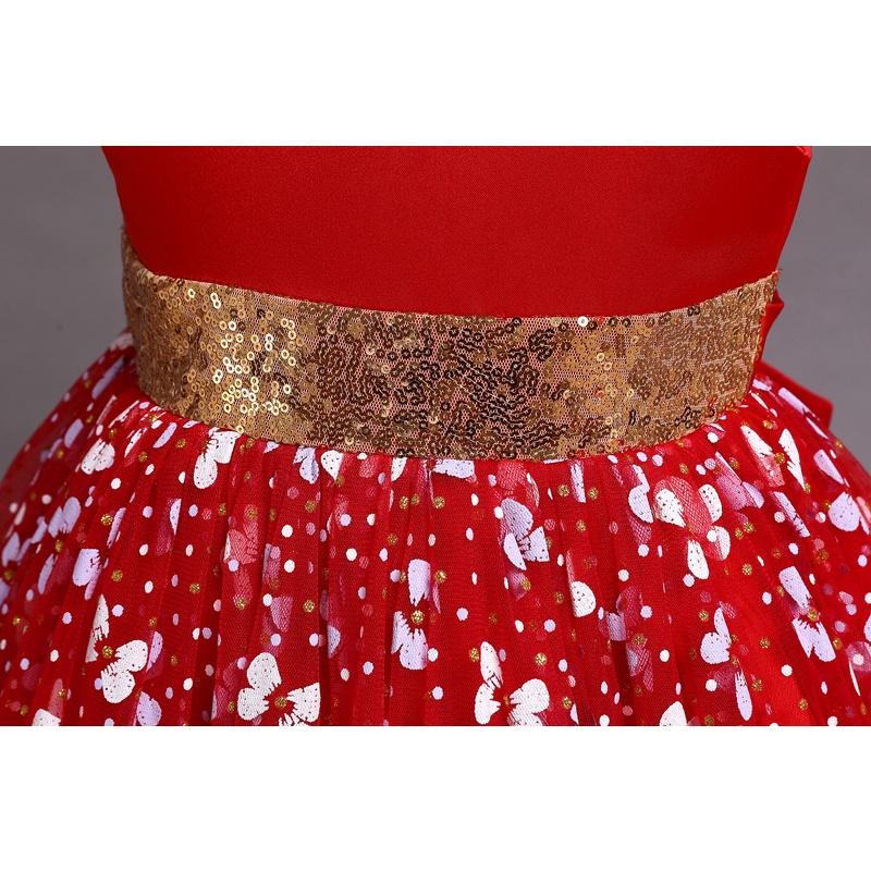 Đầm voan công chúa cho bé gái màu hồng đỏ mặc tết noel dự tiệc cưới hàng Quảng Châu cao cấp
