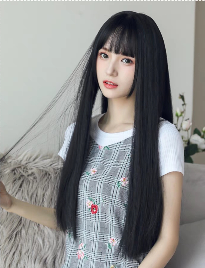 Tóc giả nguyên đầu thẳng dài đẹp xuất sắc, có rãnh da đầu, chất tóc tơ cao cấp loại 1, chịu nhiệt tốt có thể bấm uốn, duỗi, gội. giống tóc thật 100%