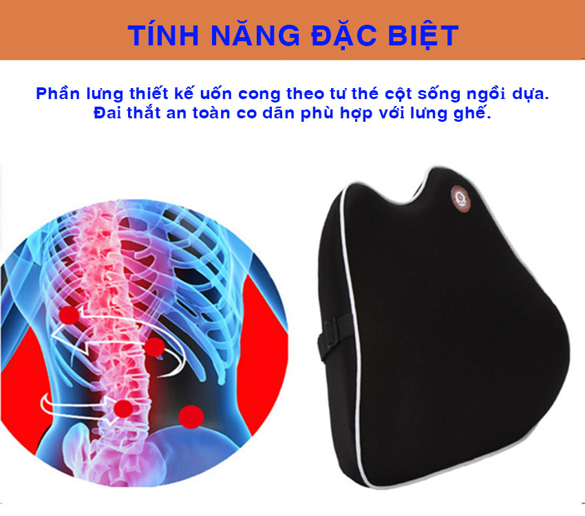 Bộ gối tựa đầu và tựa lưng xe hơi, ô tô chất liệu cao su non hoạt tính cao cấp V1