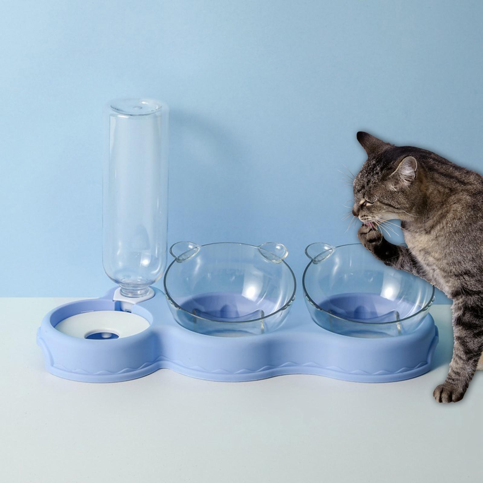 Double Bowl  Feeder Auto Removable for Pet Watering Bowl Dispenser Blue