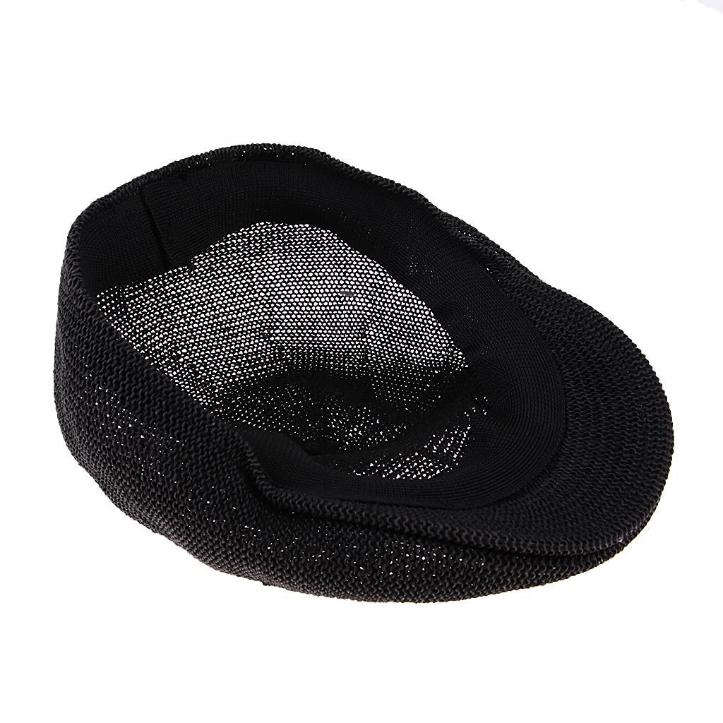 Men Breathable Summer Straw Sun Hat Newsboy Beret Ivy Cap Cabbie(black+Khak)