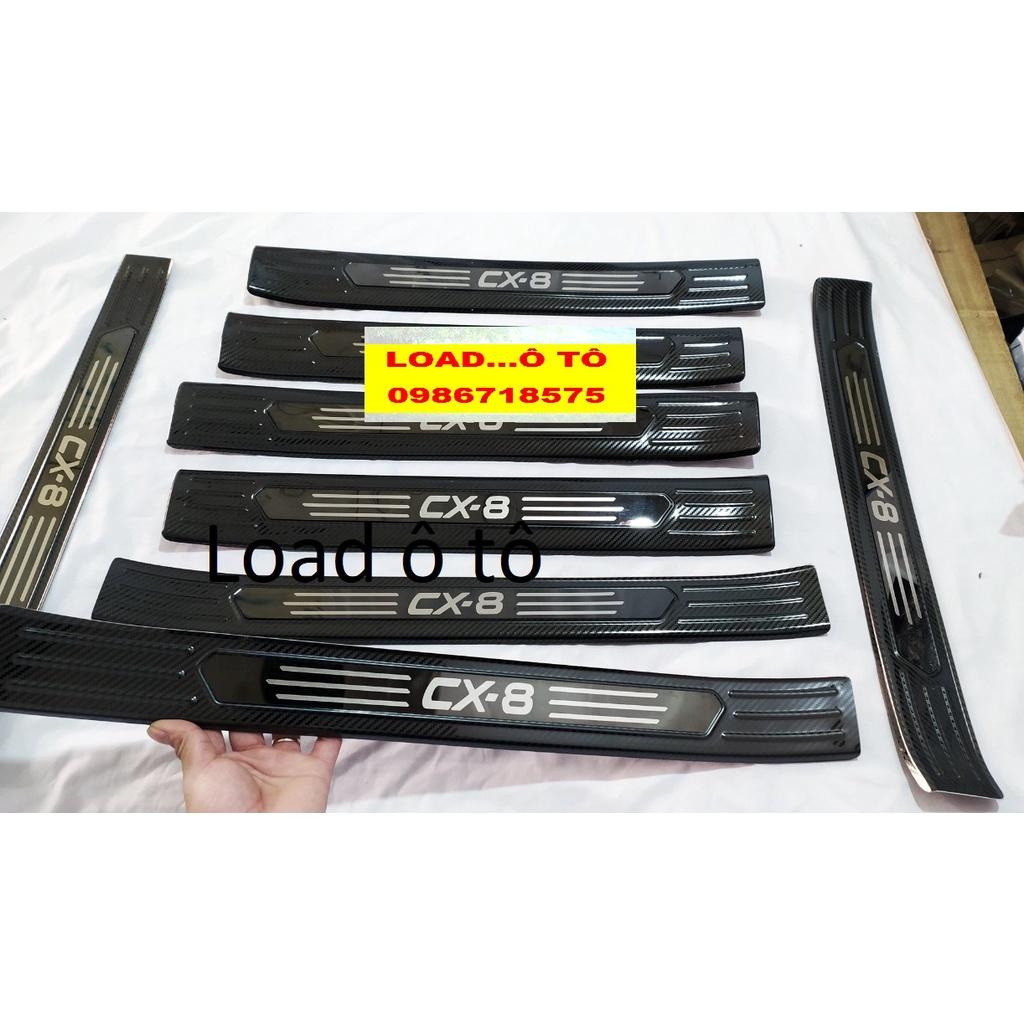 Ốp Bậc Cửa, Nẹp Bước Chân Trong Ngoài Xe Mazda CX8 2023-2019 Vân Carbon Cao Cấp