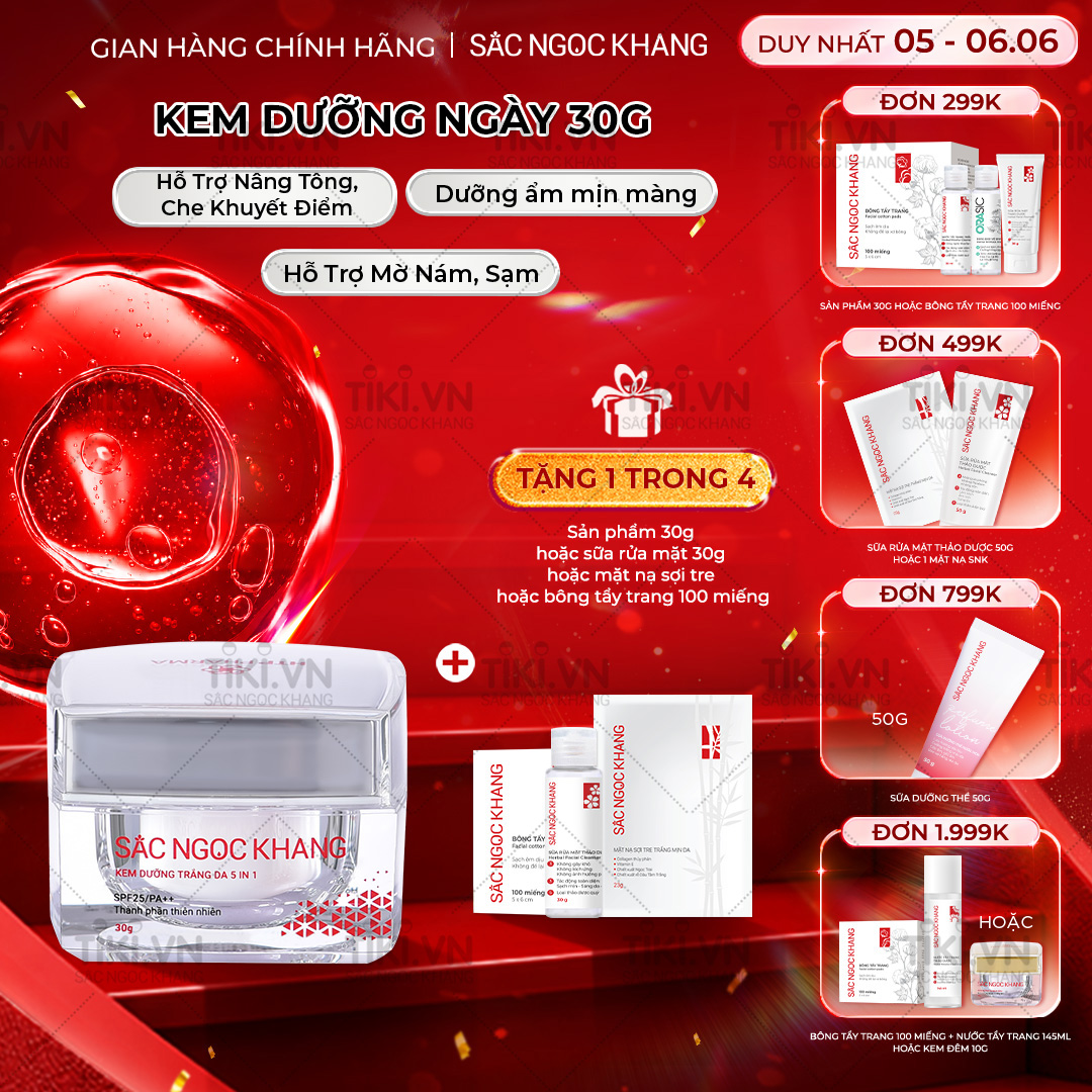 Kem dưỡng  da Sắc Ngọc Khang 5 trong 1 ban ngày 30g giúp nuôi dưỡng làn da sáng khỏe, mờ thâm nám ngăn ngừa lão hóa