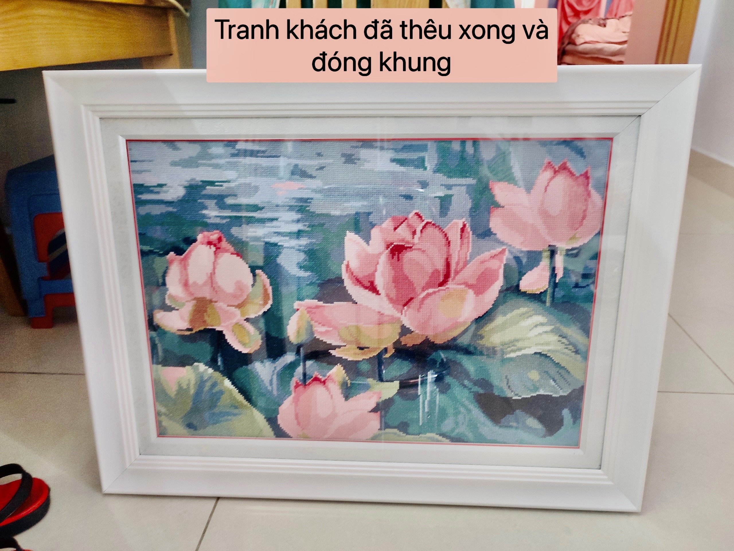 Tranh thêu chữ thập, tranh thêu kín Hoa sen 62808