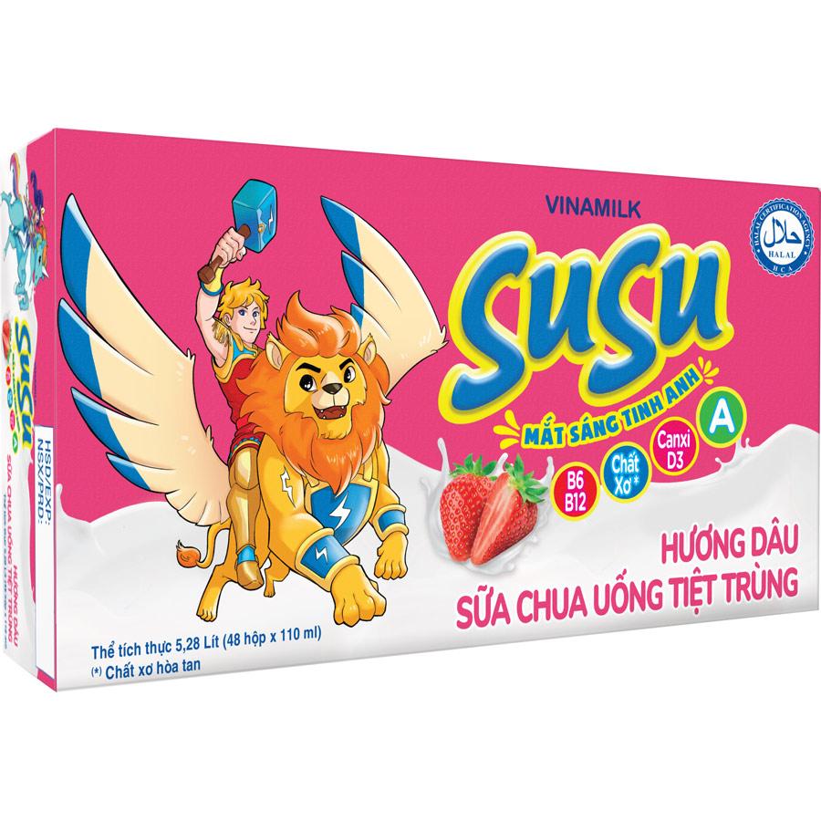 Thùng 48 Hộp Sữa Chua Uống Tiệt Trùng Vinamilk Susu 110ml - Hương Dâu