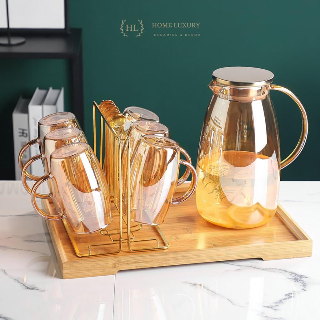 BỘ BÌNH 6 CỐC THUỶ TINH ÁNH TRAI CHỊU NHIỆT BOROSILICATE | BỘ CỐC BÌNH THUỶ TINH 7 MÀU PHA LÊ ĐẠI DƯƠNG
