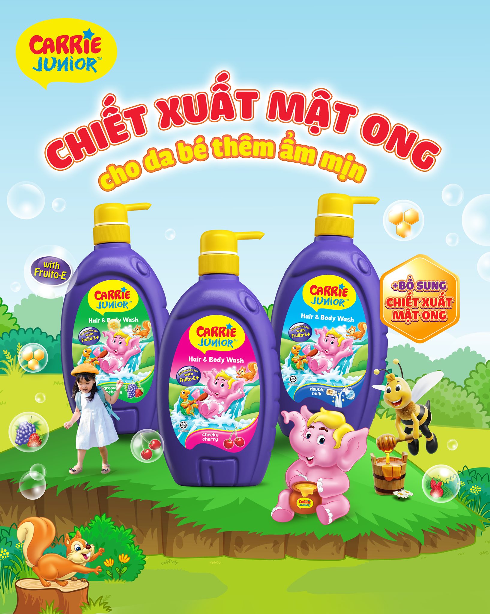 Combo 2 Sữa Tắm Gội cho bé Carrie Junior Hương Tinh Chất Sữa (700g/chai)