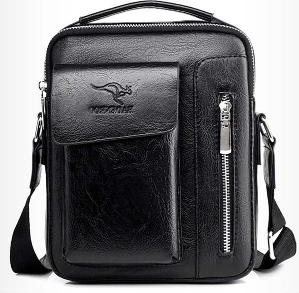 Túi đeo chéo nam da thể thao Nắp Hộp L14 Shalla Tặng túi điện thoại chống nước - đen