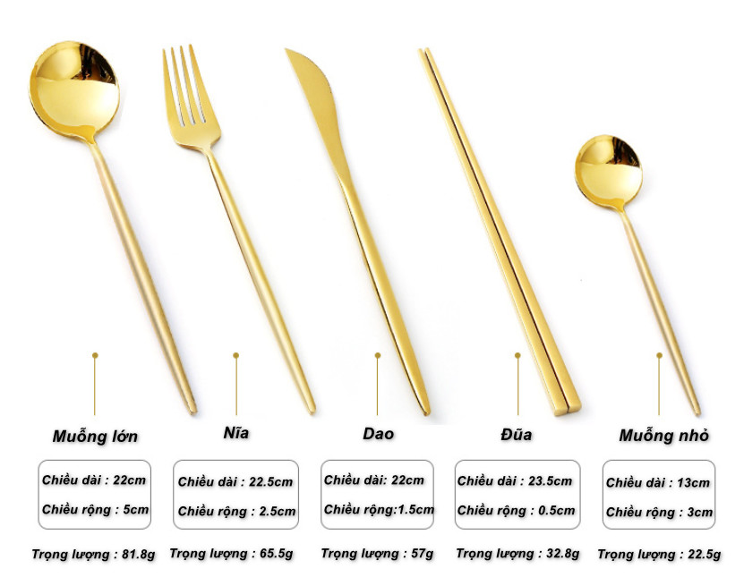 SET CUTLERY MINIMALIST GOLD 5PCS