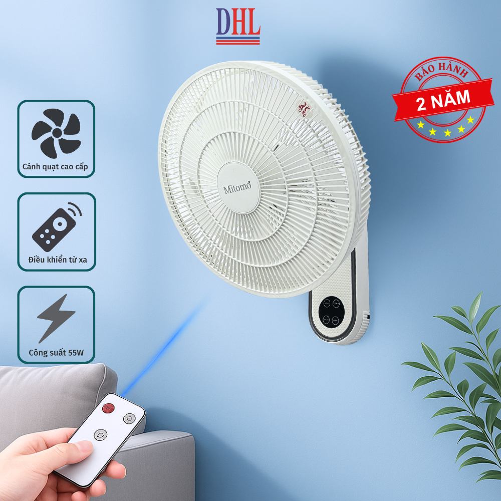 Quạt treo tường FTT-60AEC-D39W có remote, công suất 60W, hẹn giờ thông minh lên đến 12 tiếng - hàng chính hãng Bảo hành 2 năm