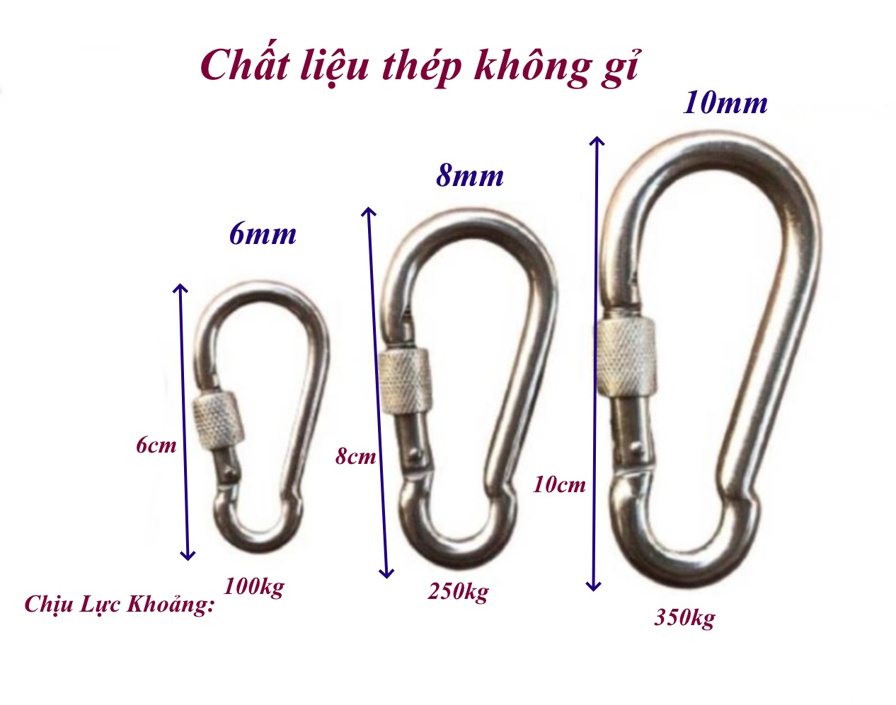 Móc khóa an toàn chốt ren Chất liệu thép mạ kẽm siêu cứng không gỉ an toàn bền bỉ chắc chắn