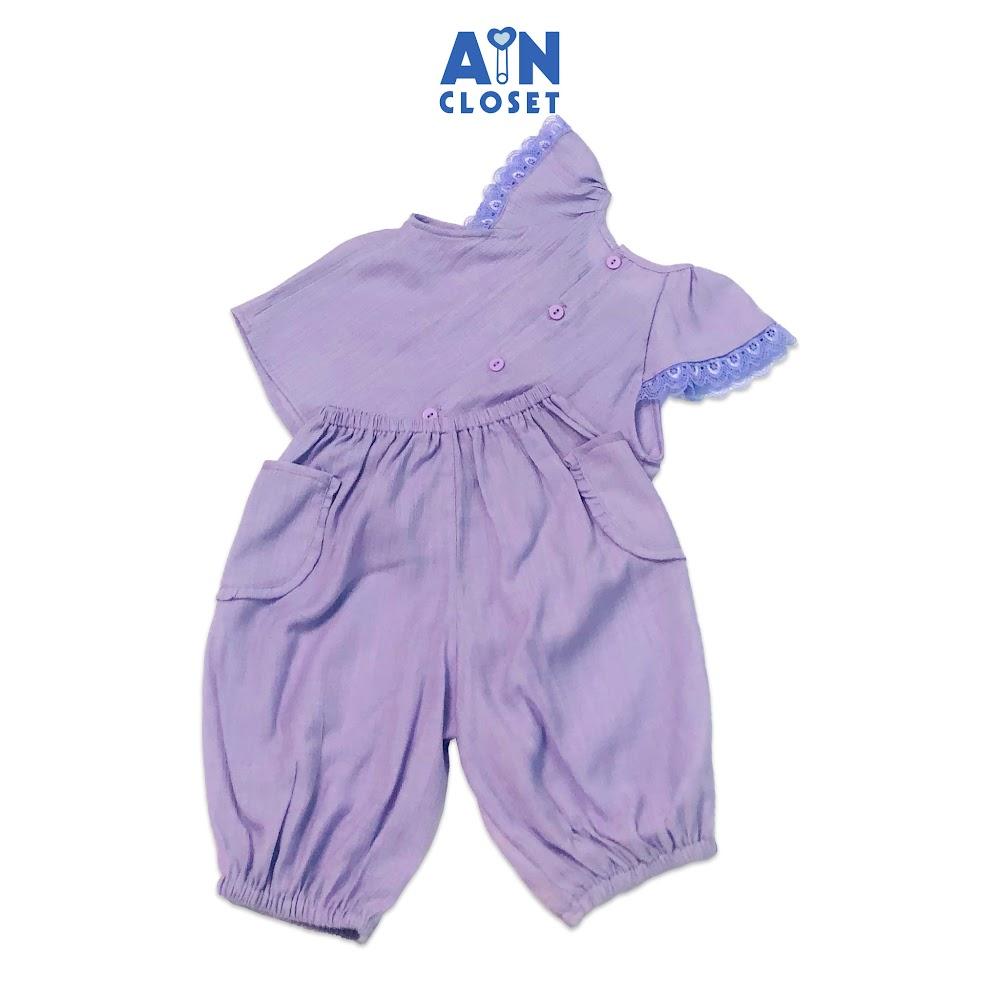 Bộ quần áo lửng bé gái họa tiết Tím ren cotton lụa - AICDBGZP36RT - AIN Closet