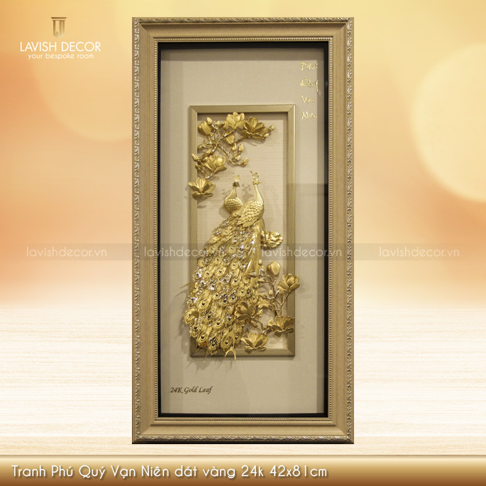 Tranh Phú Quý Vạn Niên dát vàng 24k 42x81cm