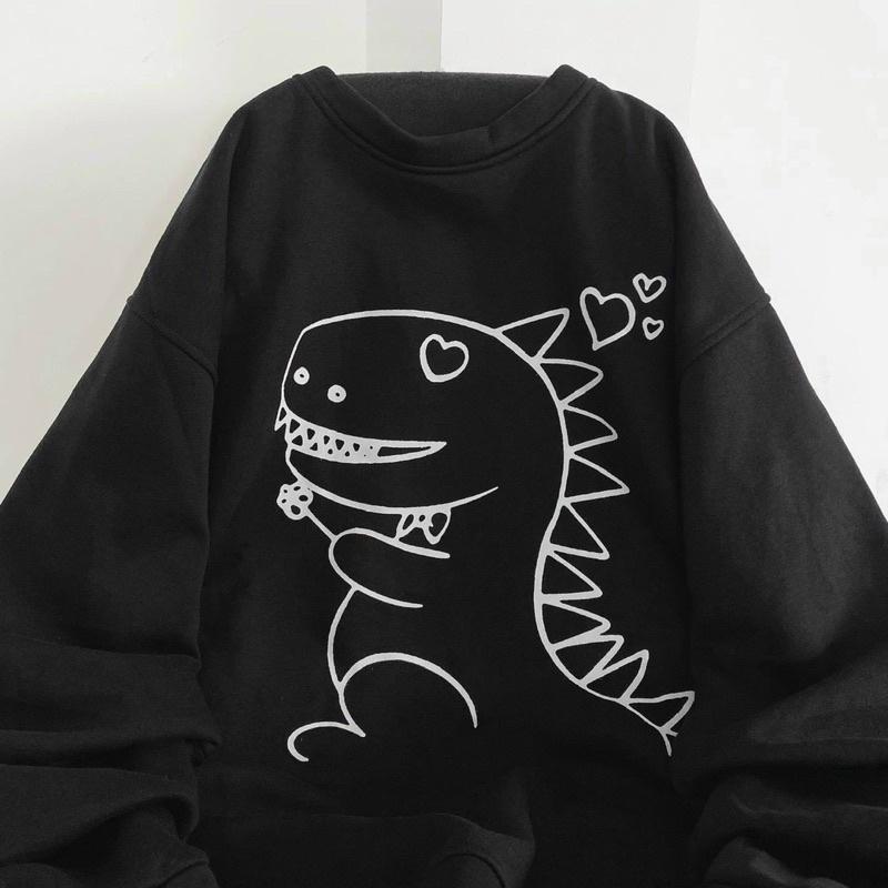 Áo Sweater Nỉ Ngoại In Khủng Long Áo Swt Nỉ Tay Phồng Unisex In Sắc Nét