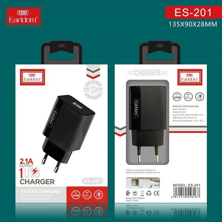 Củ sạc iphone Earldom ES-201, củ sạc nhanh đầu ra usb 2.1A- Hàng Chính Hãng