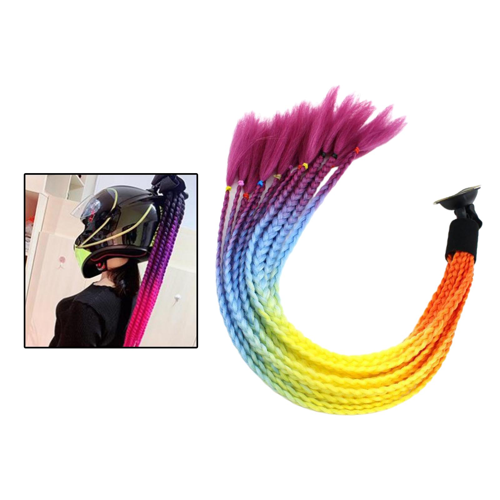 Helmet Pigtails Gradient Helmet Braids Ponytail Helmet Hair for Motorbike Motorcycle Helmet Braids Hair Tails 55cm