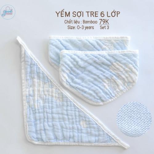 Yếm Tam Giác Sợi Tre 6 Lớp Goodmama (Set 3 Cái) Dành Cho Bé Từ 0-3 Tuổi